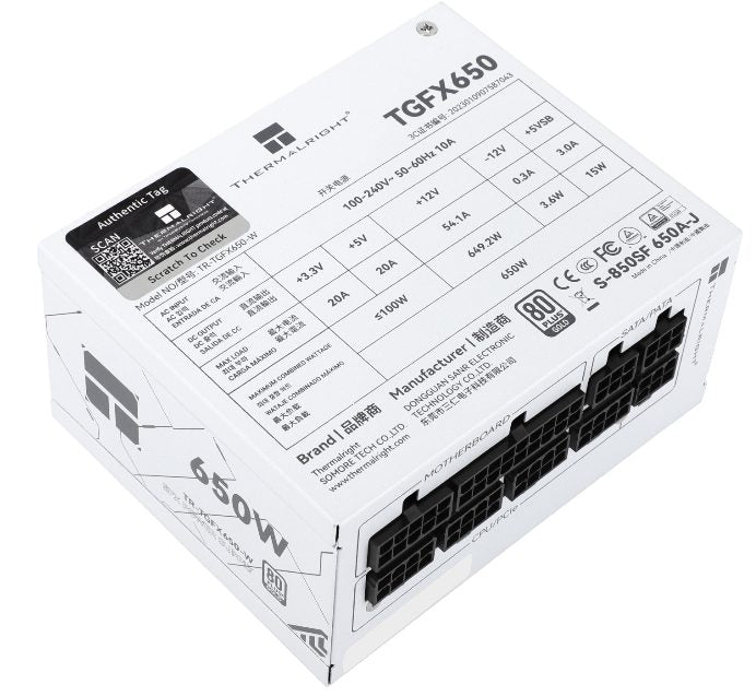 Thermalright TR-TGFX 650W, Vit, 80+ Guld Modulär Nätaggregat, SFX