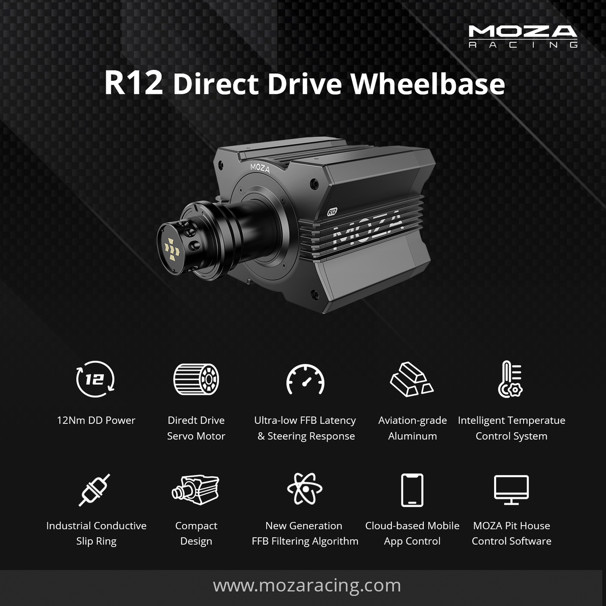 MOZA R12 Direct Drive Hjulbas - 12 Nm