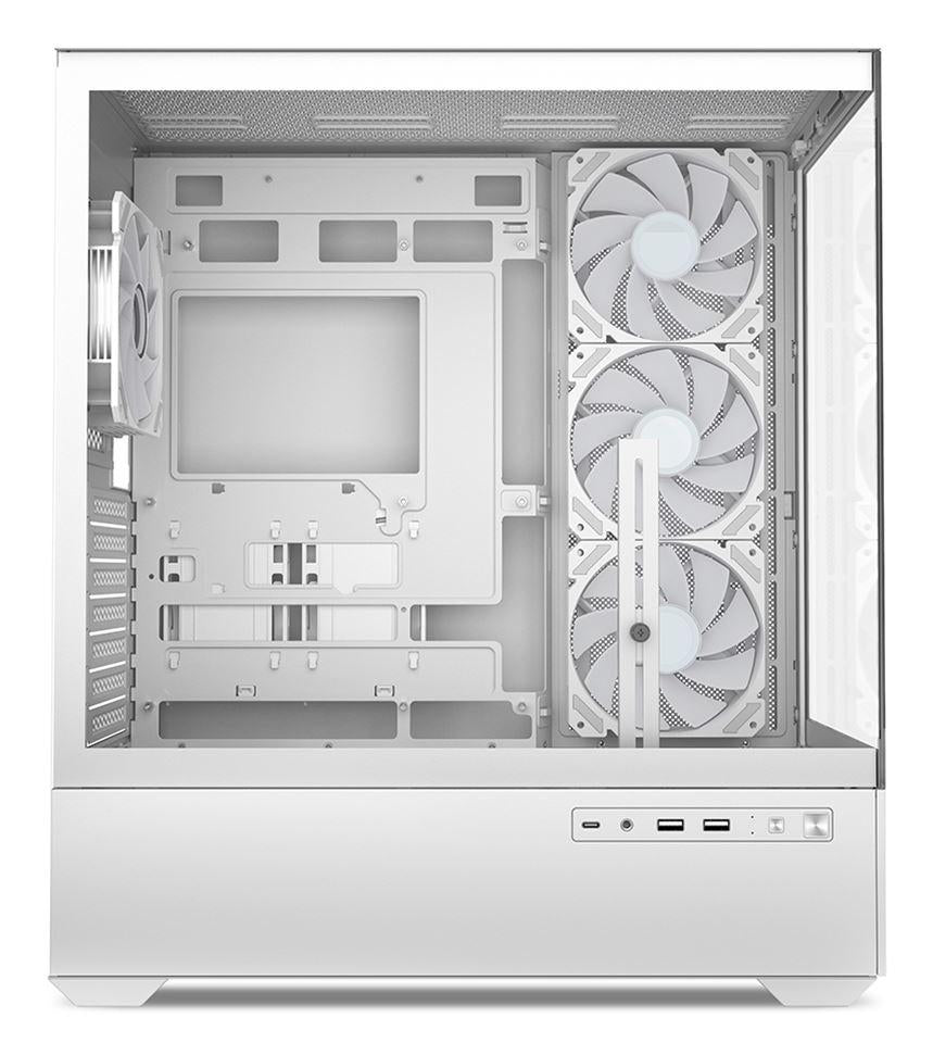 Sharkoon AK6 RGB White Panoramic Dual Tempered Glass 4x 120mm ARGB PWM Fans USB-C BTF ATX Gaming PC Case Sharkoon