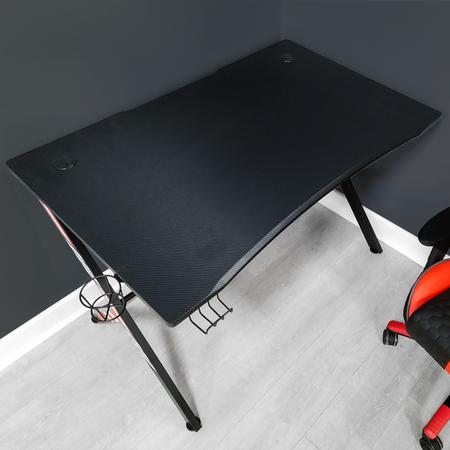 X-Rocker - Ocelot Carbon Gaming Desk - Blue & Red Stickers Geekd
