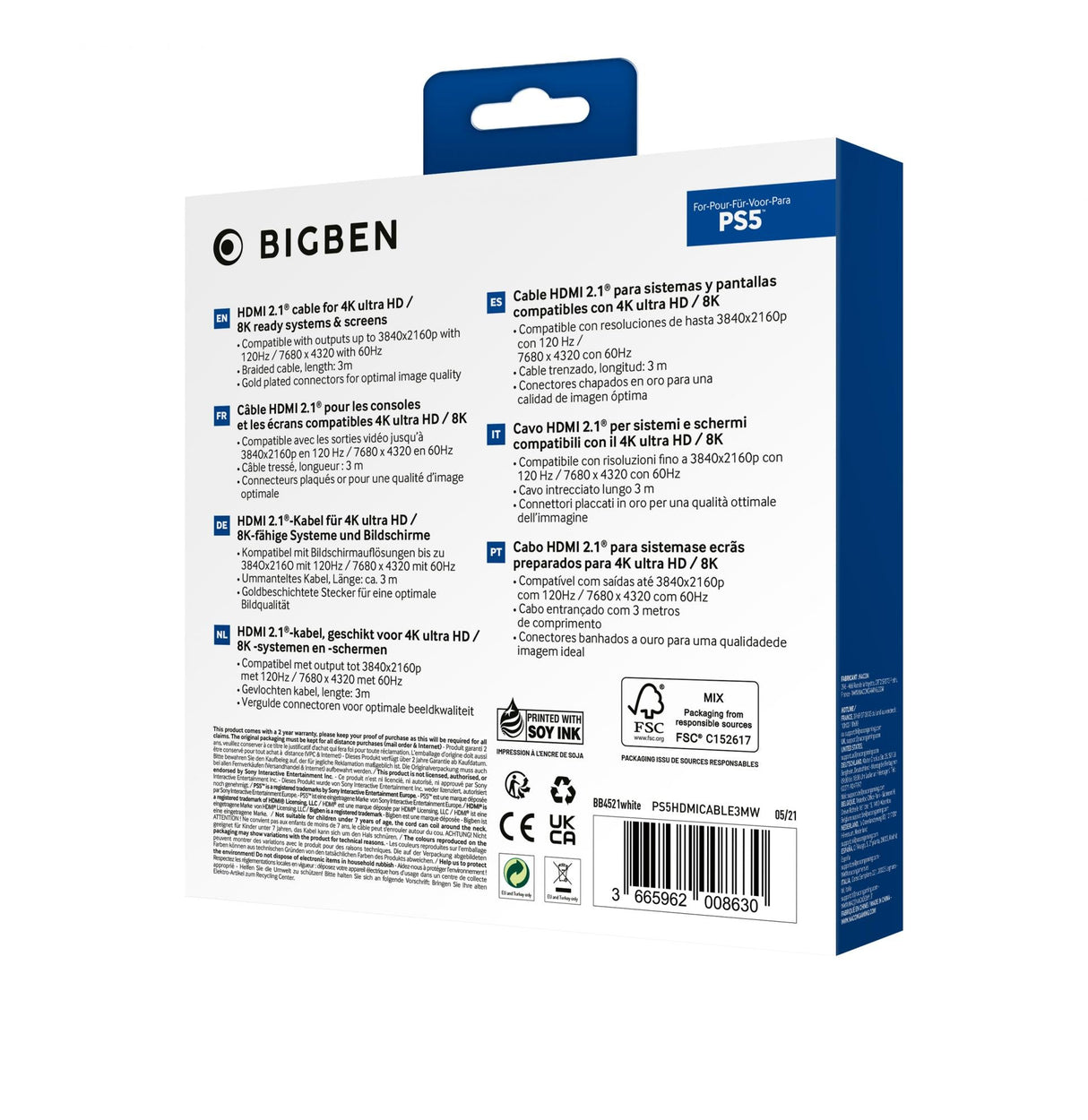 Nacon HDMI Cable 2.1 Braided, 8K - 3m, White Nacon