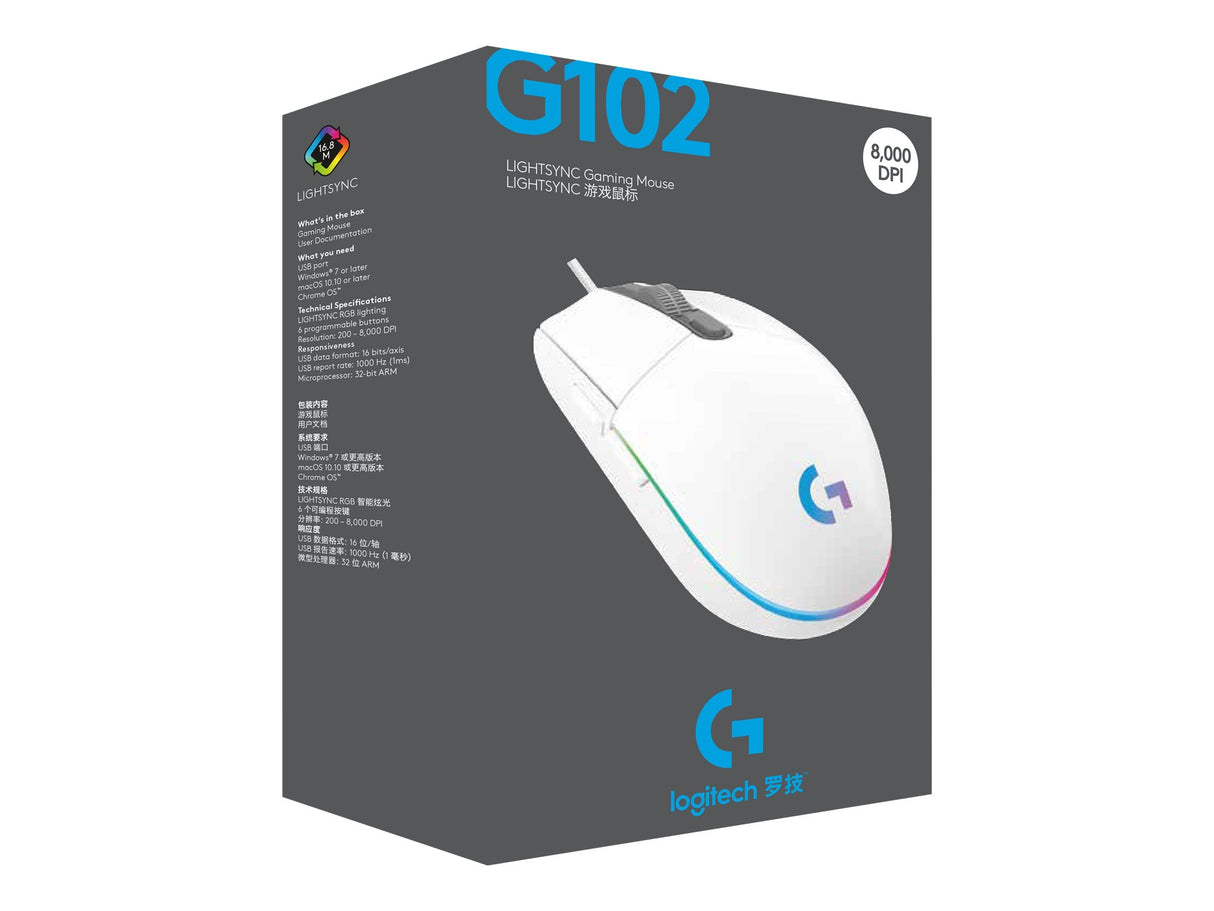 Logitech Gaming Mouse G102 LIGHTSYNC Optisk Kabel Vit
