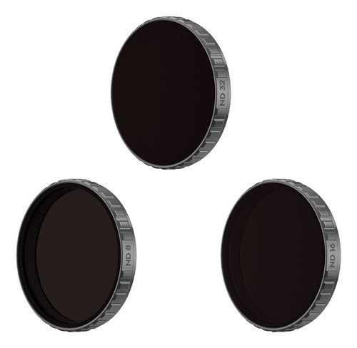 DJI Osmo Action ND-filtersæt – ND8, ND16 og ND32 – De tre ND-filtre set fra forsiden