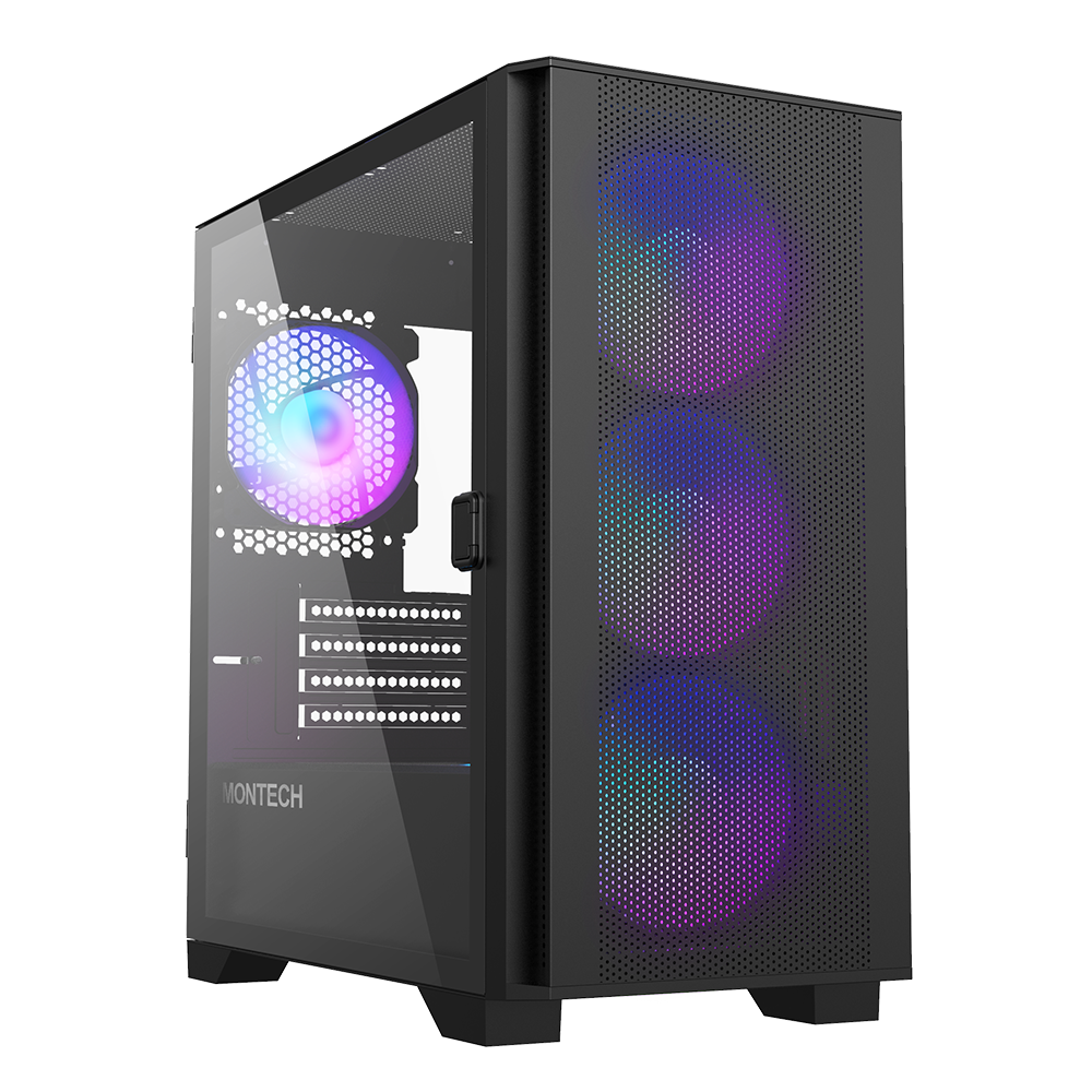 Montech Air 100 ARGB Black - Micro ATX, härdat glas, 4x ARGB-fläktar ingår