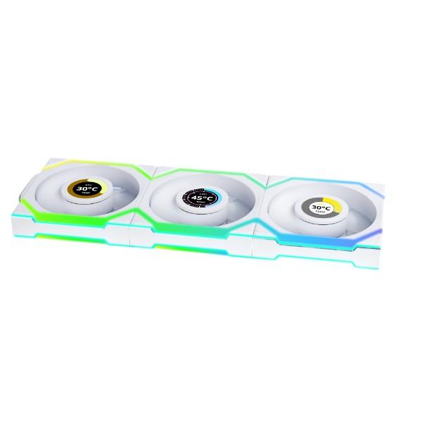 Lian Li UNI FAN SL Trådlös LCD Reverse, 3-pack, Vit - 120mm