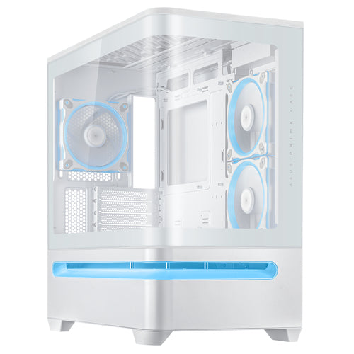 ASUS PRIME AP202 TG ARGB – kabinet set fra modsat vinkel med eksempelkomponenter