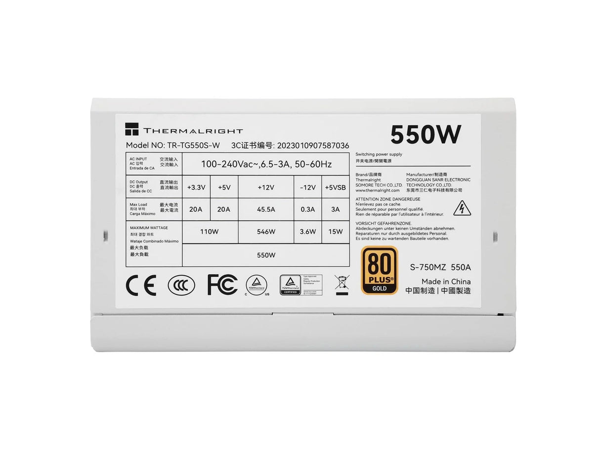 Thermalright TR-TG 550S-W Vit - PSU, 80+ Guld, 550W, Icke-modulär