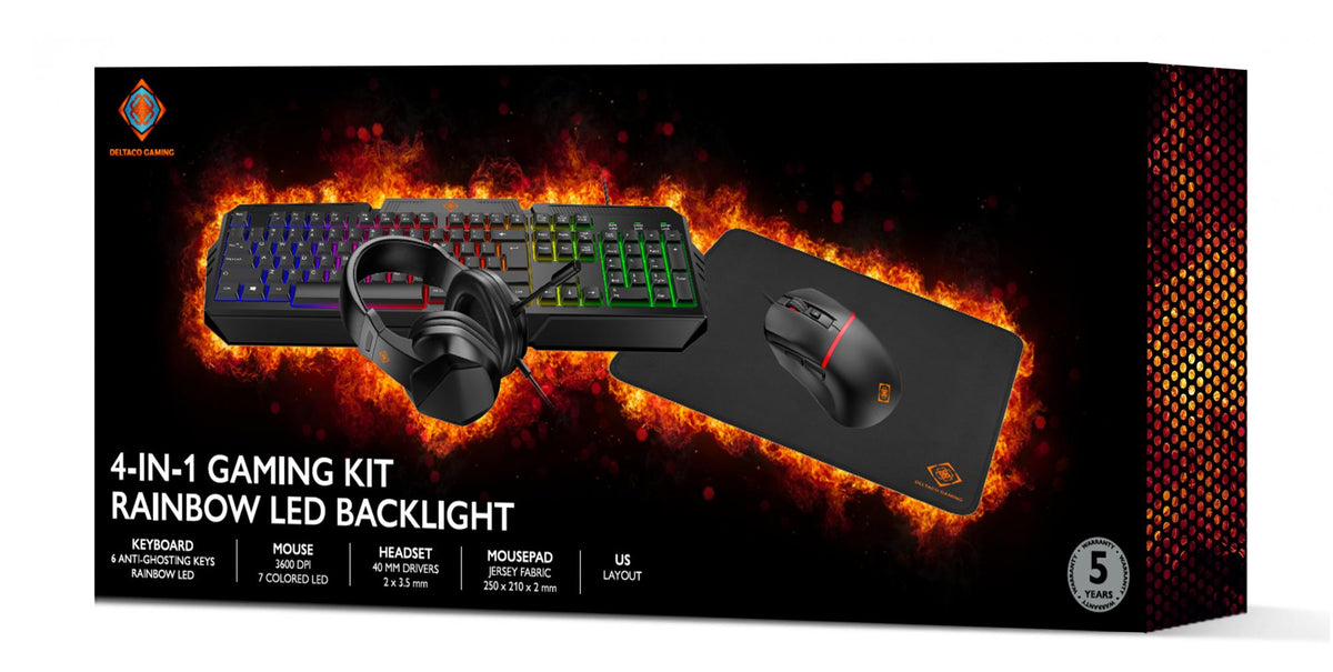 4-in-1 Gaming kit, US layout,Headset,Keyboard,Mice,Mousepad deltaco_gaming