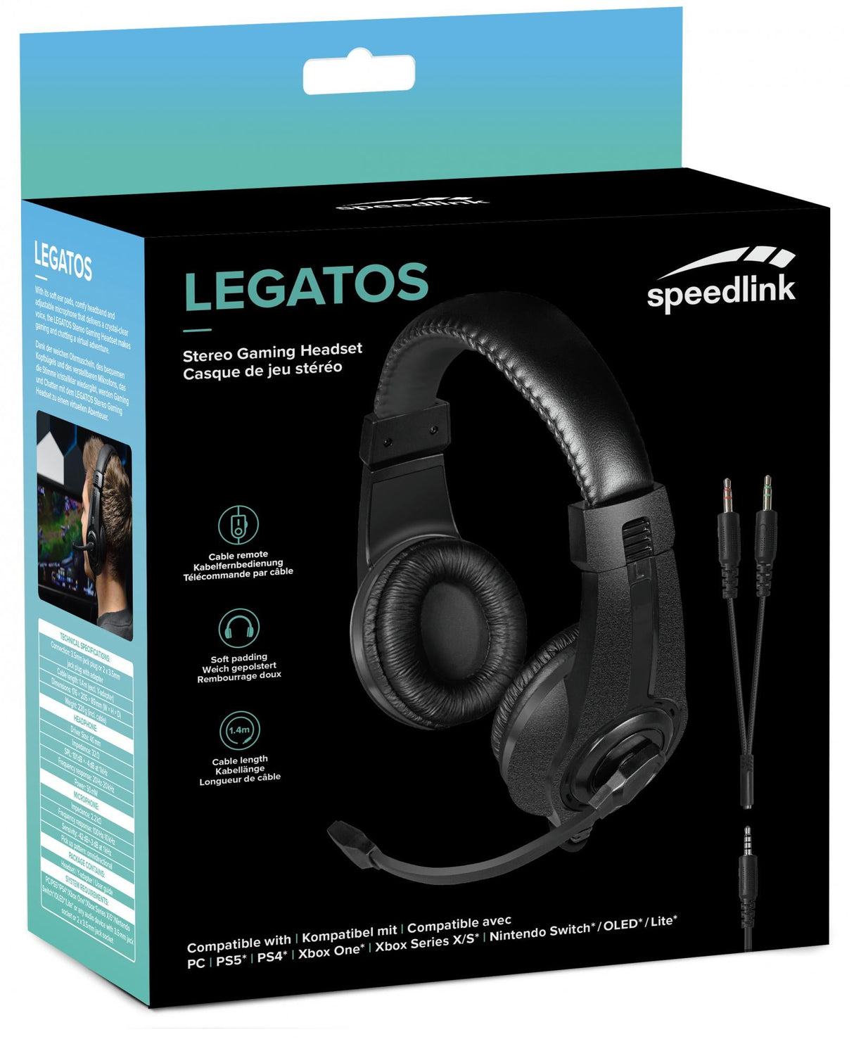Speedlink - LEGATOS Stereo Gaming Headset - För PC/PS5/PS4/Xbox Series X/S/Switch/OLED/Lite, Svart