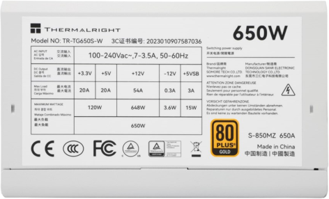 Thermalright TR-TG 650S-W White- PSU, 80+ Guld, 650W, Icke-modulär