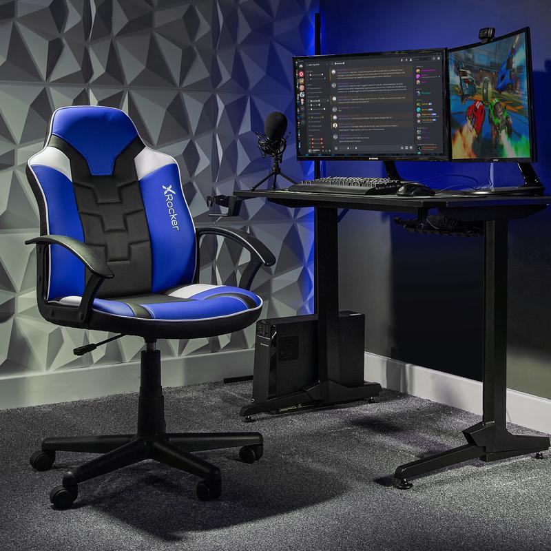 X-Rocker - Saturn Mid-Back Wheeled Esport Gaming Chair for Juniors and Teens - Black/Blue Geekd