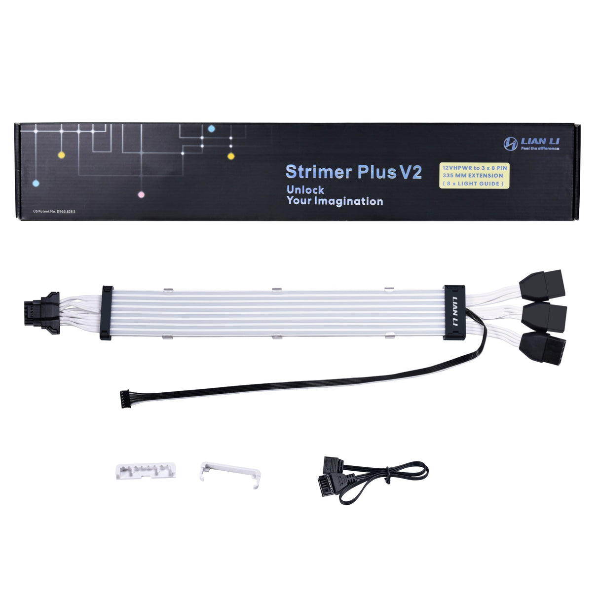 Lian Li Strimer Plus V2 168-8 - 12+4stift Till 3x 8stift, 8 Ljusledare, 16 AWG