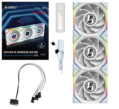 Lian Li UNI FAN SL Trådlös LCD Reverse, 3-pack, Vit - 120mm