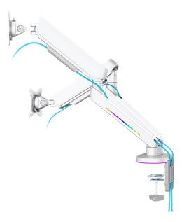 WA96 Premium Gaming Double Screen Arm RGB Light White