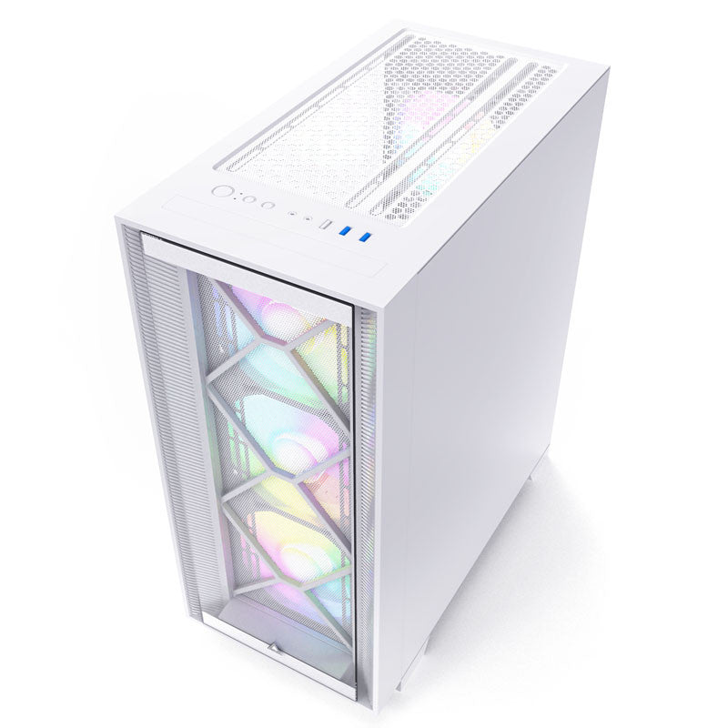 Montech Air 1000 Premium White - Midi Tower, Härdat Glas, 3x 140mm+120mm ARGB-fläkt, 2x Frontpaneler