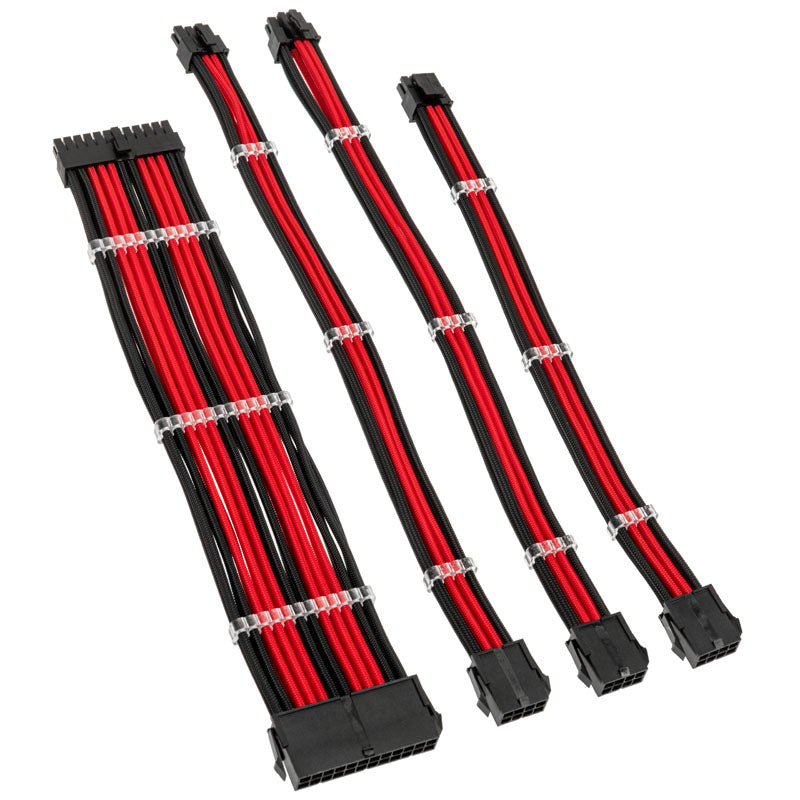 Kolink Core Standard flätad kabelförlängningskit - Jet Black/Racing Red - 2x 6+2-pin, 1x 4+4-pin, 1x 20-4-pin