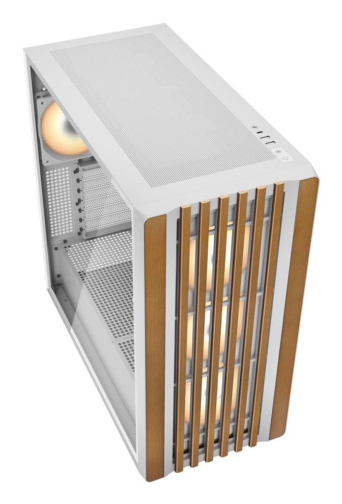 Sharkoon Rebel C70G RGB White Wood Front Tempered Glass 4x 120mm ARGB PWM Fans USB-C ATX Gaming PC Case Sharkoon