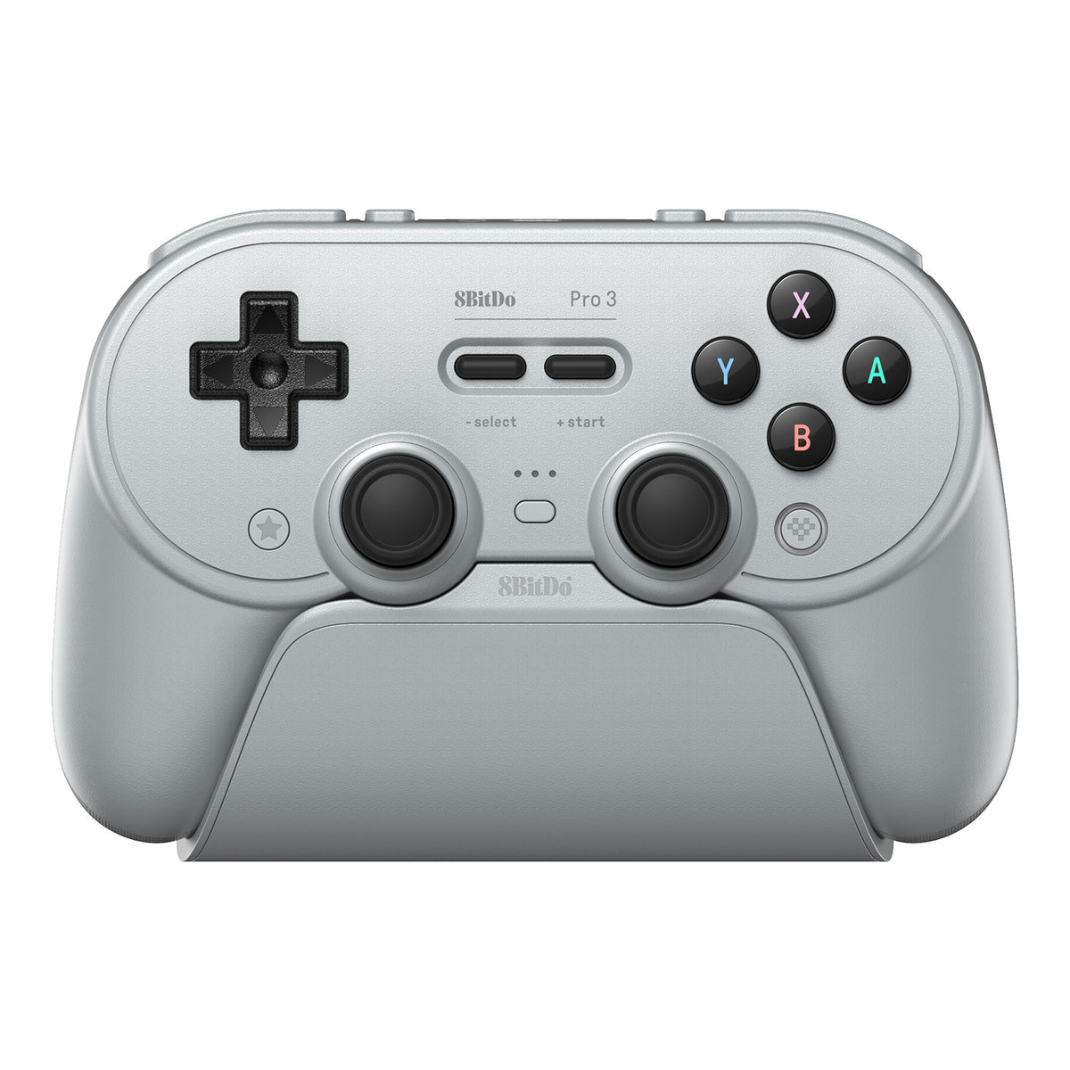 8BitDo Pro 3 Bluetooth – Gray-controller med dock – Gray-controller på ladestation