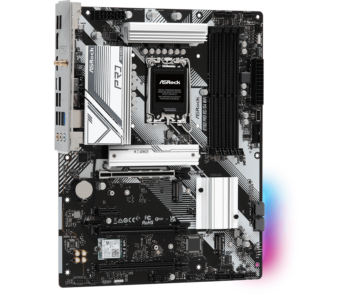 ASRock B760 PRO RS/D4 WIFI - Moderkort - LGA1700-uttag - USB 3.2 Gen 1 - Inbyggd Grafik (CPU Krävs)
