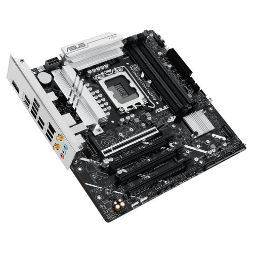 ASUS B860M MAX GAMING AX – skråt ved bagpanelet