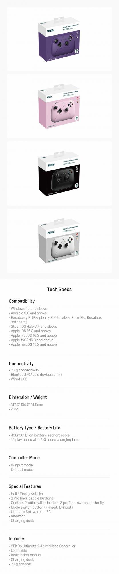 8BitDo Ultimate 2.4G Pad PC Hall Ed/Svart