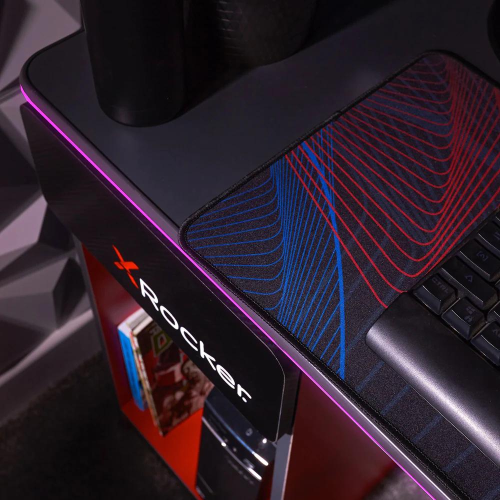 XROCKER CARBON-TEK DESK MED TRÅDLÖS LADDNING OCH NEO FIBER LED