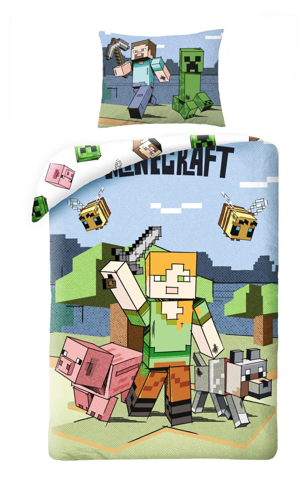 Minecraft Graphic Sängkläder Set 140×200cm, 70×90 Cm Mikrofiber