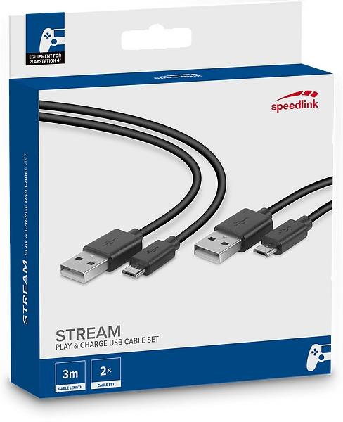 SpeedLink STREAM Spela & Ladda USB-kabelset - För PS4, Svart