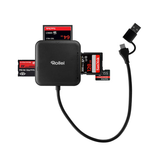 Rollei 4-i-1 kortlæser – SD, microSD, CF og Memory Stick – detalje eller anvendelse 3