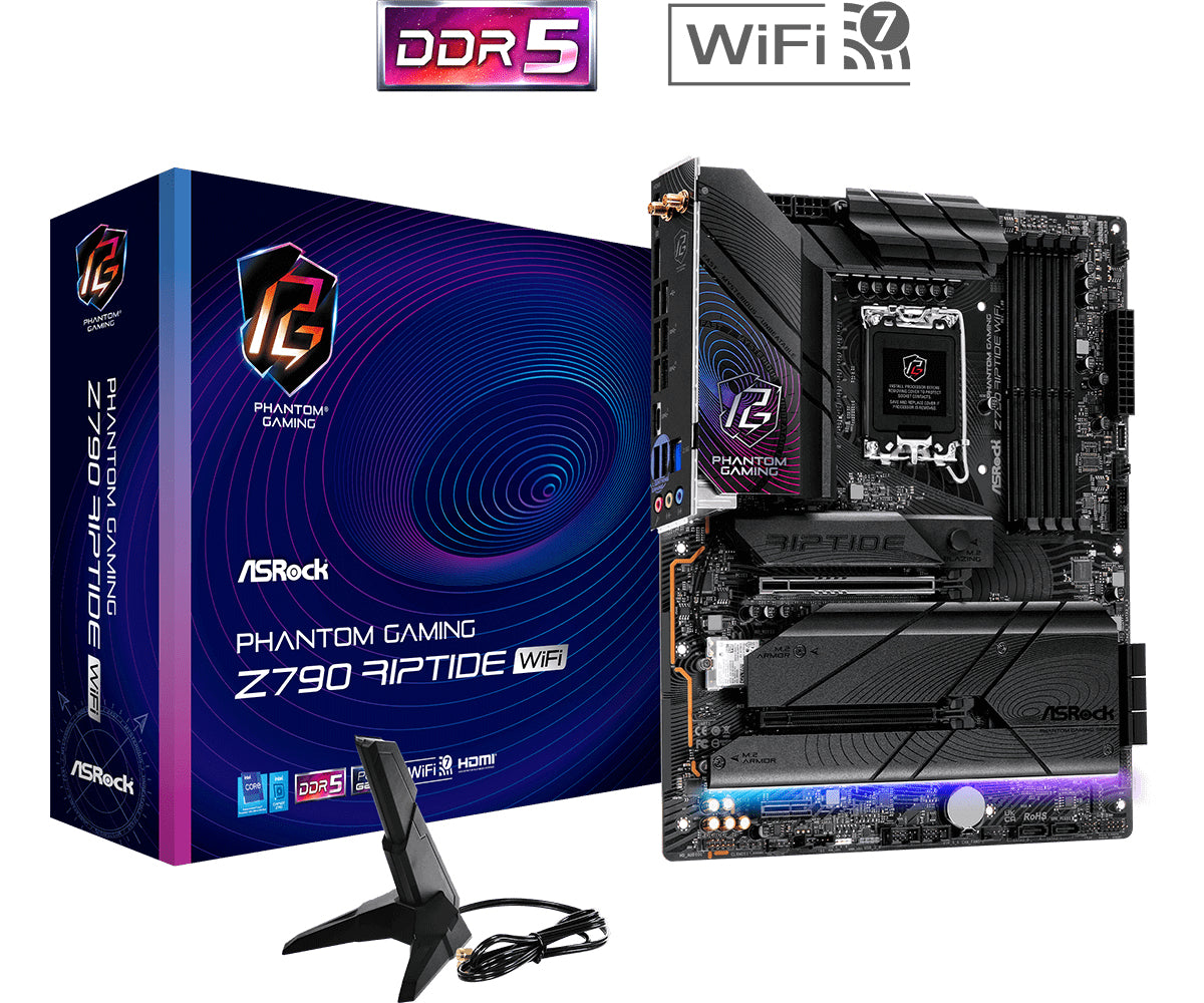 ASRock Z790 RIPTIDE WIFI Moderkort - Intel Z790 - Intel LGA1700-sockel - DDR5 RAM - ATX - Detaljhandel