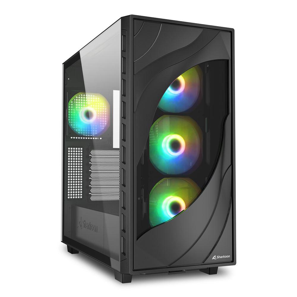 Sort Sharkoon Rebel C80G RGB kabinet med glasside og fire ARGB-blæsere