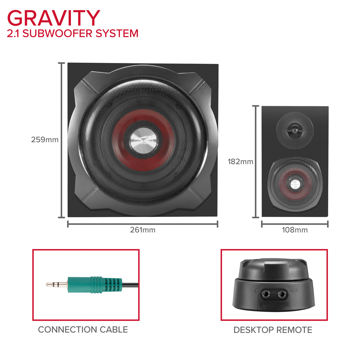 SpeedLink GRAVITY 2.1 Subwoofer System, Svart