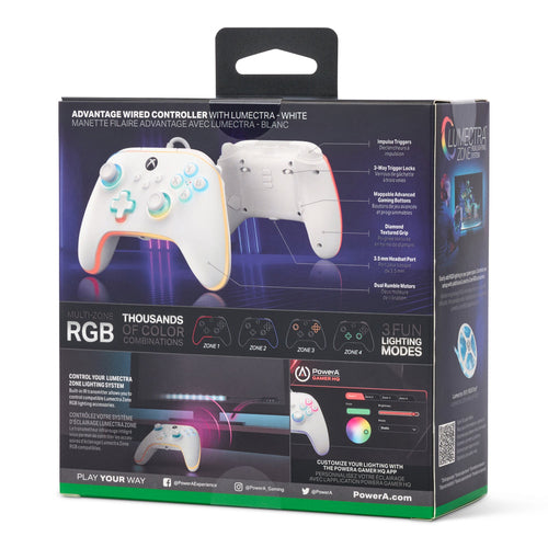 PowerA Advantage Lumectra kablet controller – hvid – Xbox/PC – emballagens bagside