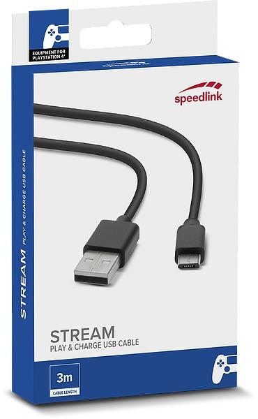 SpeedLink STREAM Spela & Ladda USB-kabel - För PS4, Svart