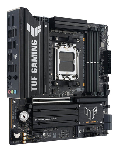 ASUS TUF GAMING B850M-PLUS WIFI7 – micro ATX AM5 bundkort – skråt ovenfra