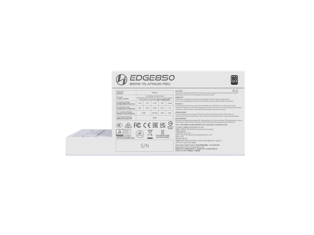 Lian Li EDGE 850 Vit, 80 Plus Platinum