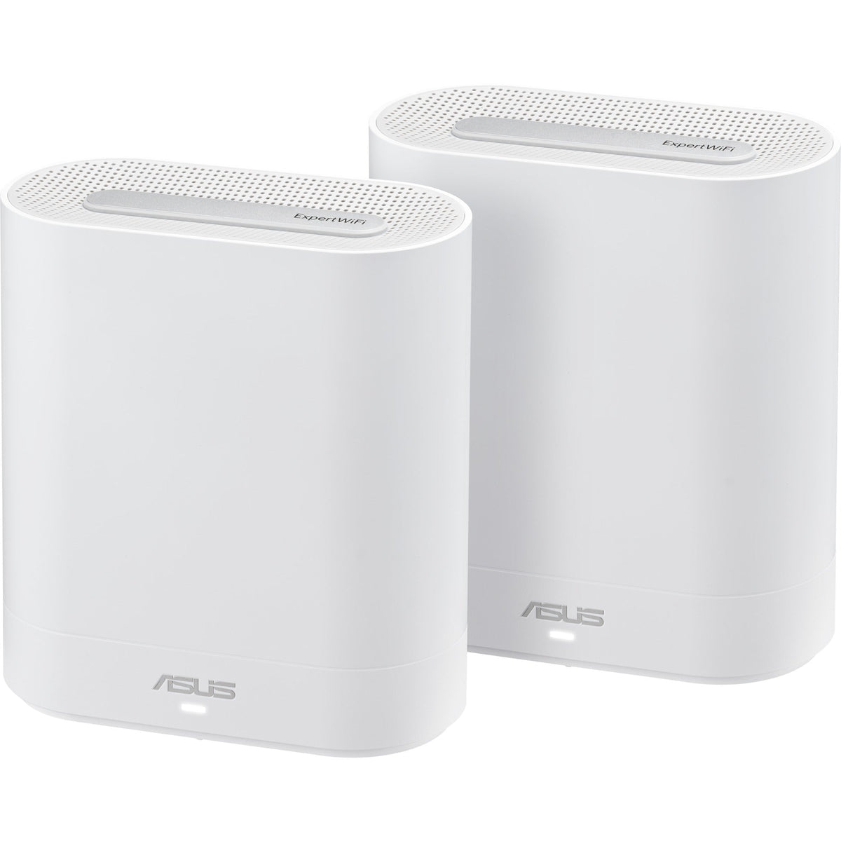 ASUS ExpertWiFi EBM68 – to hvide mesh-enheder set skråt forfra