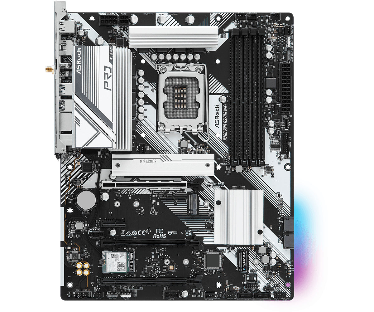 ASRock B760 PRO RS/D4 WIFI - Moderkort - LGA1700-uttag - USB 3.2 Gen 1 - Inbyggd Grafik (CPU Krävs)