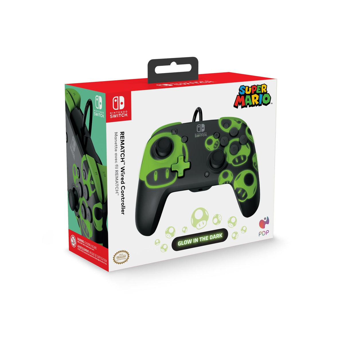 PDP Rematch Wired Controller - 1Up Glow In The Dark