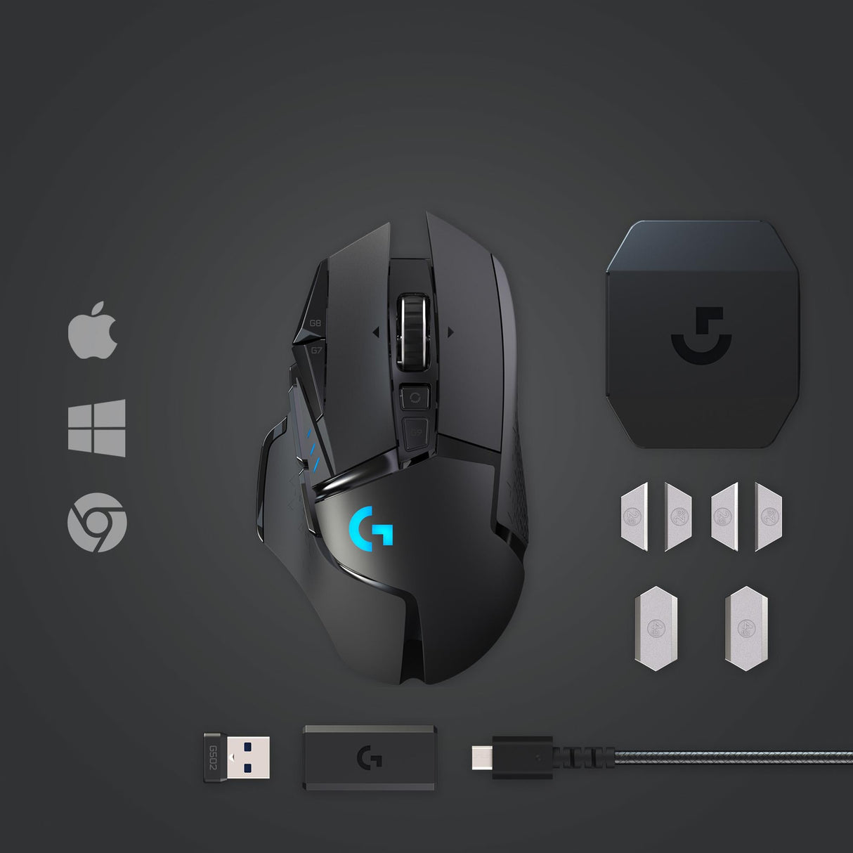 Logitech G502 Lightspeed Wireless - Spelmus - Svart