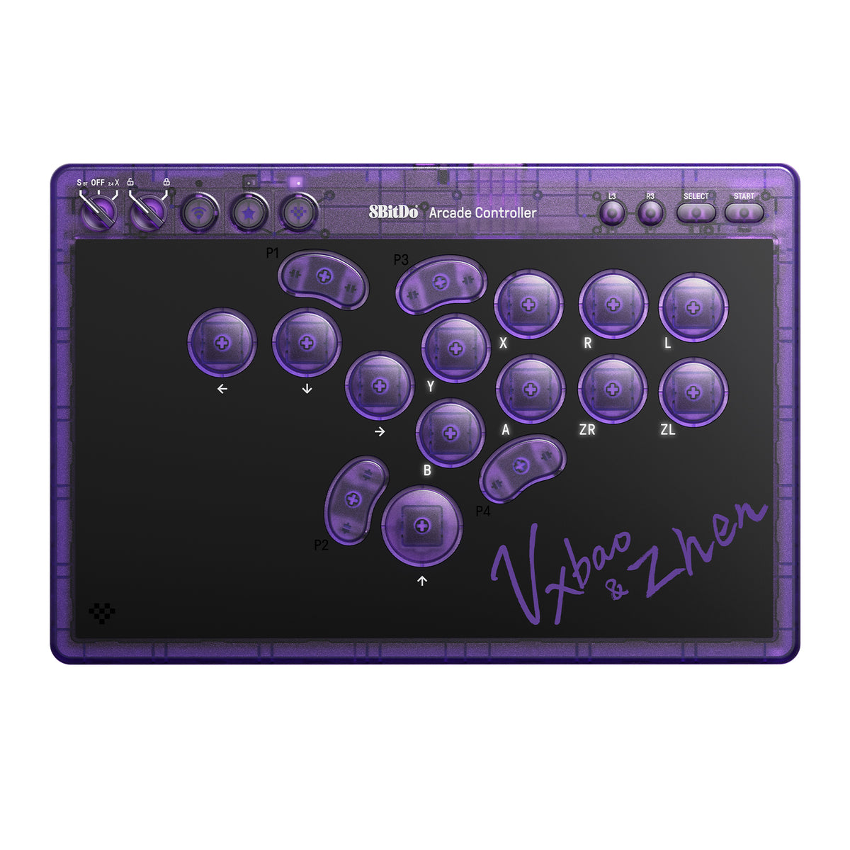 8BitDo Arcade Controller – Transparent Purple Signature Edition – produktbillede