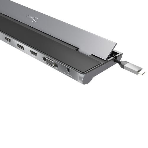 j5create JCD543P – dock til tre skærme med 100 W oplader – USB- og lydporte i nærbillede