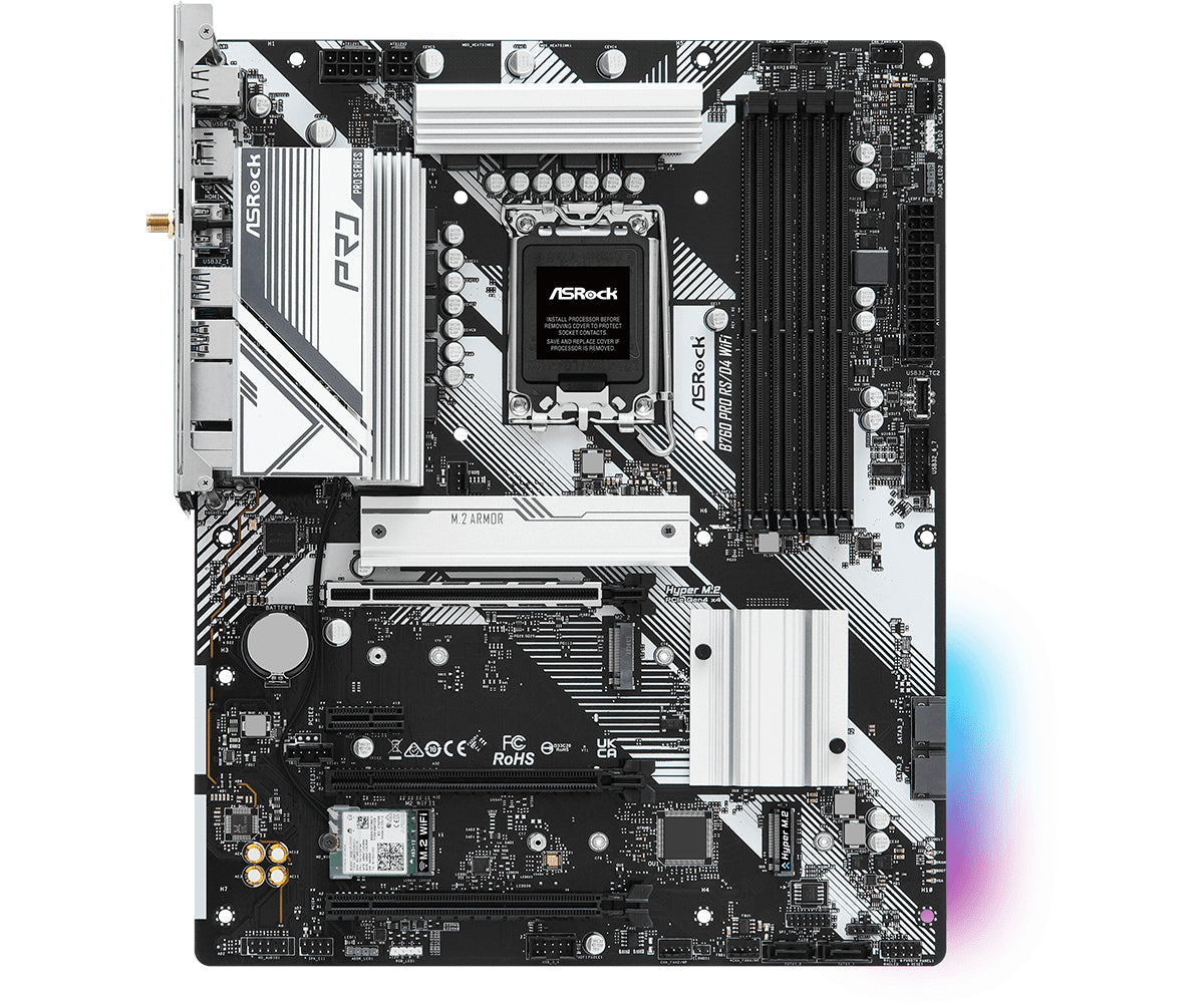 ASRock B760 PRO RS/D4 WIFI - Moderkort - LGA1700-uttag - USB 3.2 Gen 1 - Inbyggd Grafik (CPU Krävs)