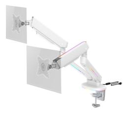 WA96 Premium Gaming Double Screen Arm RGB Light White