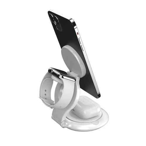 j5create JUPW3415-N – foldbar Qi2 3-i-1 ladestation – Telefon og ur som eksempel