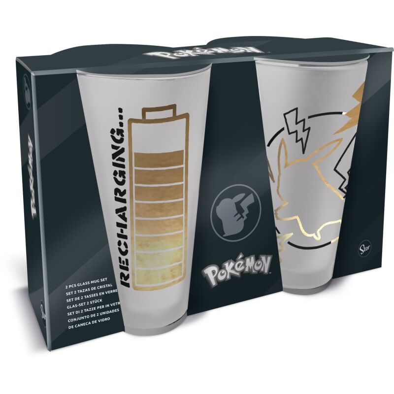 Set Med 2 Glastumlare Pikachu Laddning 490 Ml
