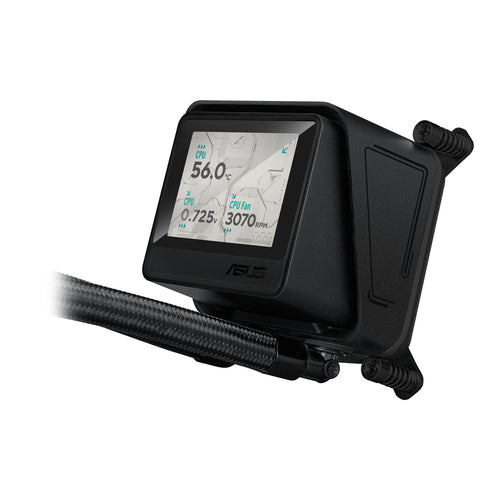 ASUS MAX Gaming LC 360 ARGB LCD – pumpens LCD-skærm set skråt