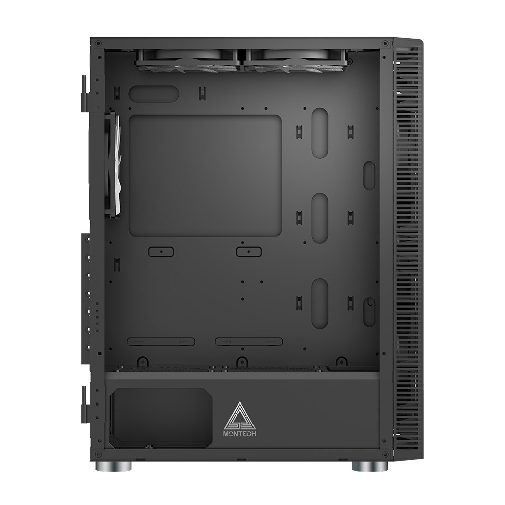 Montech X3 Glass Black - 3x 140 Mm Statiska RGB-fläktar + 3x 120 Mm Statiska RGB-fläktar, Sidvridbart Härdat Glas