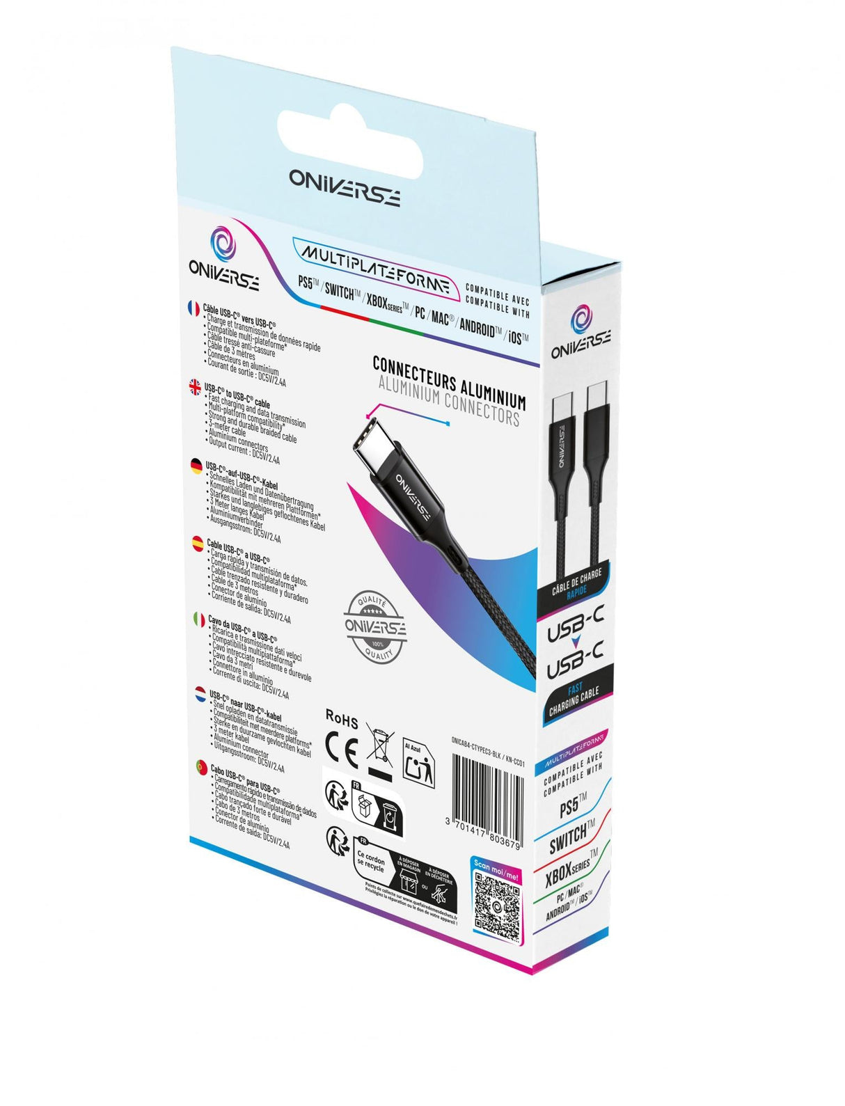 Oniverse Usb-C To Usb-C Charging Cable, 3 M - Black ONIVERSE