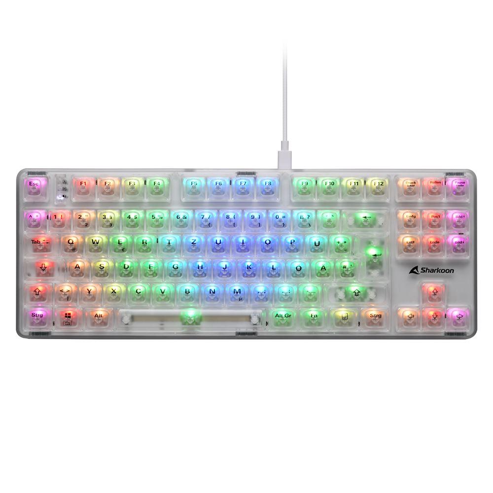 Transparent hvidt Sharkoon Crystal Shark tastatur med RGB-lys